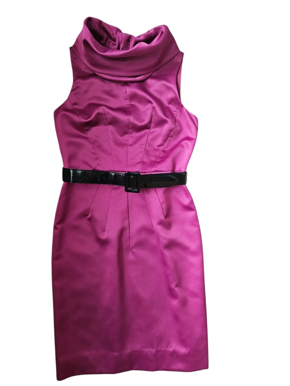 MICHAEL MICHAEL KORS Fuchsia Satin Cowl Neck Belted Sleeveless Dress | SZ 2